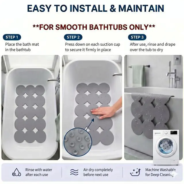 Alt view image 7 of 7 - Patented Non Slip Bathtub Mat Shower Mat Bath Mat Tub Mats with Strong Suction Cups Soft Natural Rubber Bath Mat for Inside The tub (Circle-Grey, 28x16 inch)