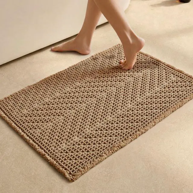 Main image of Boho Bathroom Rug, Herringbone Waffle Bath Mat Non-Slip Washable Super Absorbent Quick Dry, Farmhouse Bath Mat for Bathroom Floor Decor 20"*30" Khaki