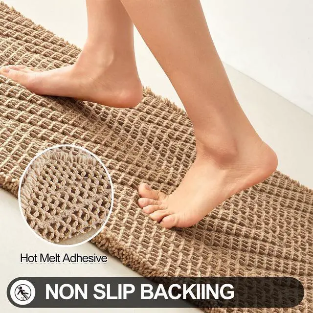 Alt view image 4 of 7 - Boho Bathroom Rug, Herringbone Waffle Bath Mat Non-Slip Washable Super Absorbent Quick Dry, Farmhouse Bath Mat for Bathroom Floor Decor 20"*30" Khaki