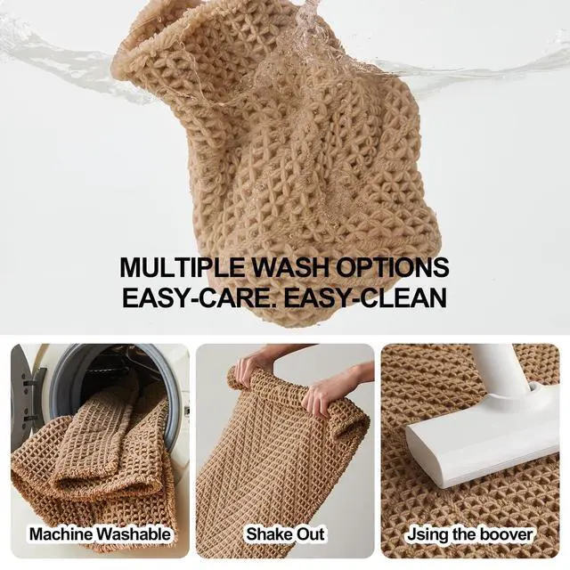 Alt view image 6 of 7 - Boho Bathroom Rug, Herringbone Waffle Bath Mat Non-Slip Washable Super Absorbent Quick Dry, Farmhouse Bath Mat for Bathroom Floor Decor 20"*30" Khaki