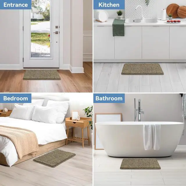 Alt view image 2 of 7 - Small Bath Rug Mat,24x17 Chenille High Absorbent Latte Bathroom Mats | Non Slip with Rubber Backing Bathroom Rugs Machine Washable;Extra Soft Bath Rug;High Absorbent And Quick Dry Microfiber mat