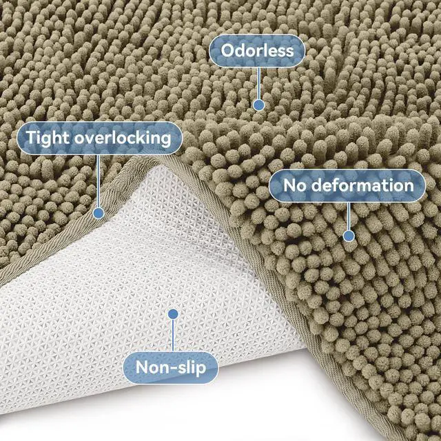 Alt view image 3 of 7 - Small Bath Rug Mat,24x17 Chenille High Absorbent Latte Bathroom Mats | Non Slip with Rubber Backing Bathroom Rugs Machine Washable;Extra Soft Bath Rug;High Absorbent And Quick Dry Microfiber mat
