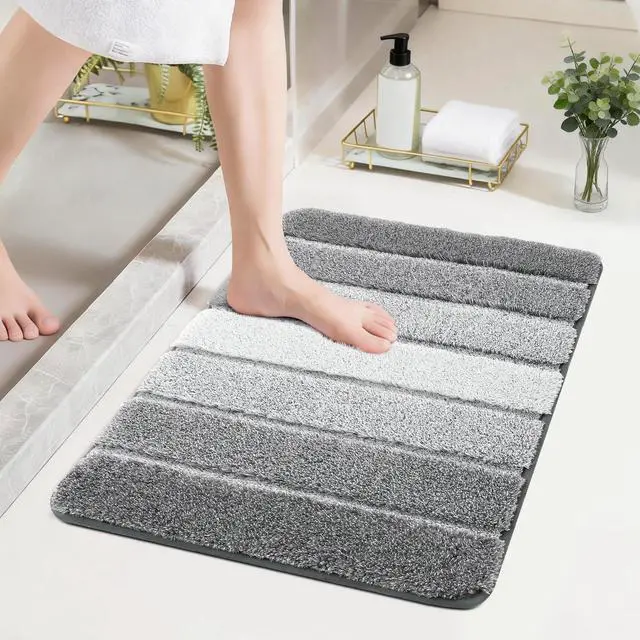 Main image of Bathroom Rugs 24x17,Ultra Soft Absorbent Bath Mat,Grey | Non-Slip TPR Backing Stays in Place, Machine Washable Bath Rugs Shaggy Rug for Bathroom Floor