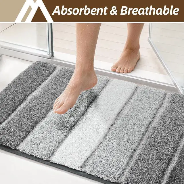 Alt view image 4 of 7 - Bathroom Rugs 24x17,Ultra Soft Absorbent Bath Mat,Grey | Non-Slip TPR Backing Stays in Place, Machine Washable Bath Rugs Shaggy Rug for Bathroom Floor
