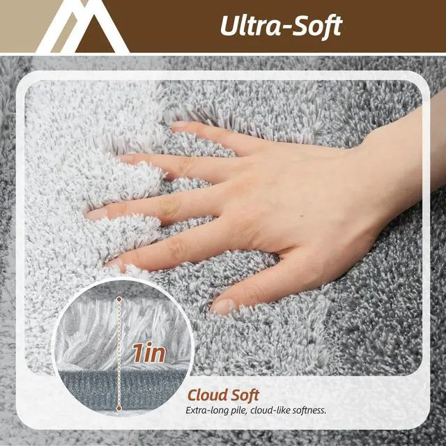 Alt view image 6 of 7 - Bathroom Rugs 24x17,Ultra Soft Absorbent Bath Mat,Grey | Non-Slip TPR Backing Stays in Place, Machine Washable Bath Rugs Shaggy Rug for Bathroom Floor