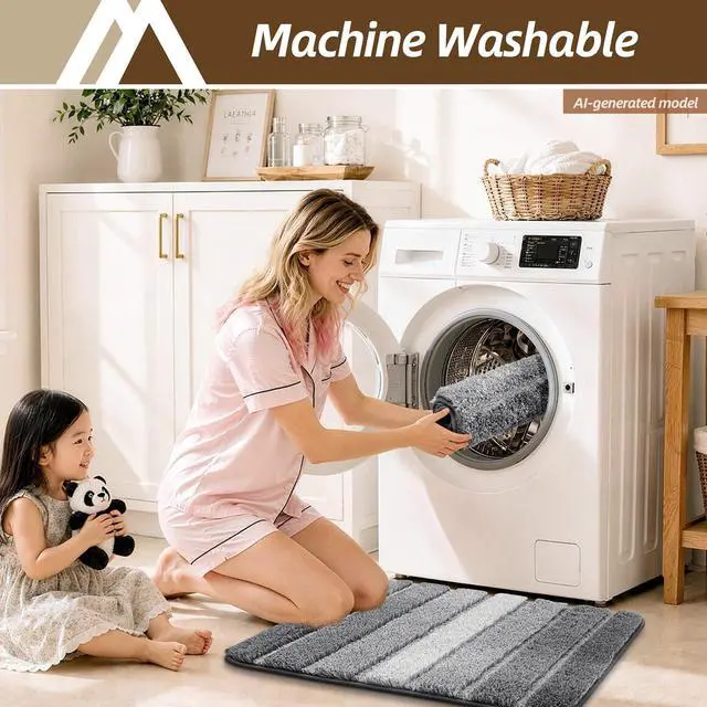Alt view image 7 of 7 - Bathroom Rugs 24x17,Ultra Soft Absorbent Bath Mat,Grey | Non-Slip TPR Backing Stays in Place, Machine Washable Bath Rugs Shaggy Rug for Bathroom Floor