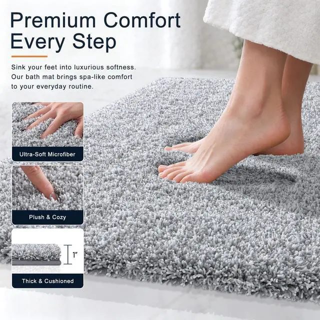 Alt view image 2 of 6 - Microfiber Bathroom Rugs 30x20, Quick Dry Bath Mat, Grey and White | Ultra Soft, Highly Absorbent NonSlip Bath Rugs, Machine Washable Plush Mat for Bathroom Tub, Floor, Home Decor Accessories