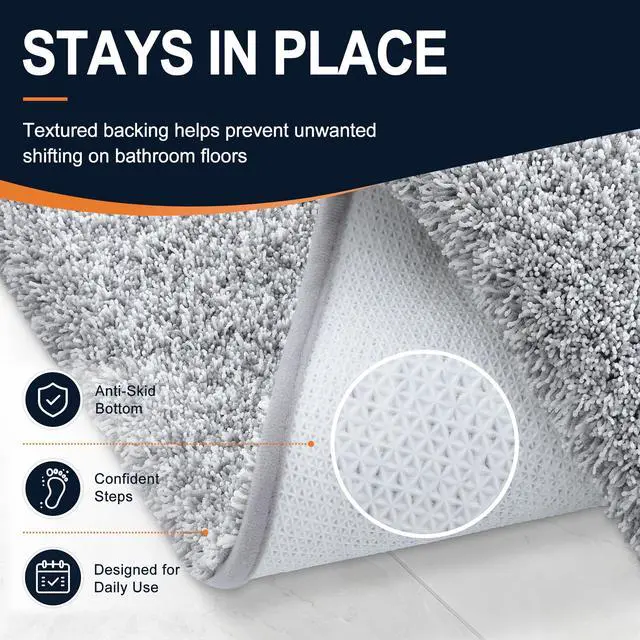 Alt view image 4 of 6 - Microfiber Bathroom Rugs 30x20, Quick Dry Bath Mat, Grey and White | Ultra Soft, Highly Absorbent NonSlip Bath Rugs, Machine Washable Plush Mat for Bathroom Tub, Floor, Home Decor Accessories