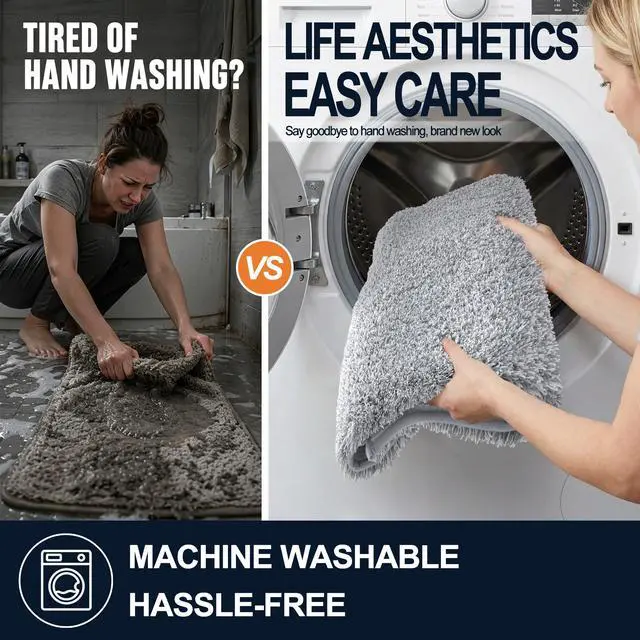 Alt view image 5 of 6 - Microfiber Bathroom Rugs 30x20, Quick Dry Bath Mat, Grey and White | Ultra Soft, Highly Absorbent NonSlip Bath Rugs, Machine Washable Plush Mat for Bathroom Tub, Floor, Home Decor Accessories