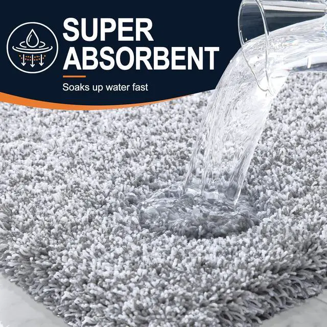 Alt view image 3 of 6 - Microfiber Bathroom Rugs 30x20, Quick Dry Bath Mat, Grey and White | Ultra Soft, Highly Absorbent NonSlip Bath Rugs, Machine Washable Plush Mat for Bathroom Tub, Floor, Home Decor Accessories