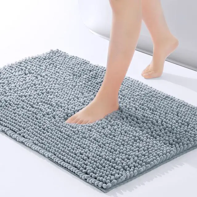 Main image of Chenille Bathroom Rugs Non-Slip Bath Mat 24"x17", Washable Soft Shower Mat, for Bathroom Floor & Tub Fluffy Shag Bath Rugs, Durable Thick Water Absorbent Microfiber Shower Rugs, Sky Gray