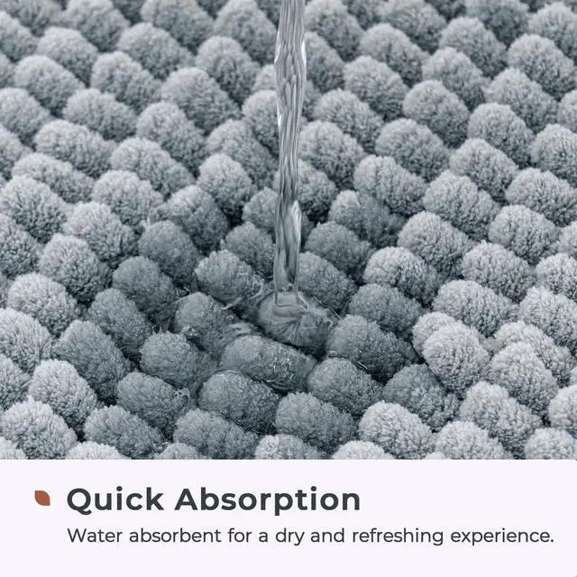 Alt view image 4 of 7 - Chenille Bathroom Rugs Non-Slip Bath Mat 24"x17", Washable Soft Shower Mat, for Bathroom Floor & Tub Fluffy Shag Bath Rugs, Durable Thick Water Absorbent Microfiber Shower Rugs, Sky Gray