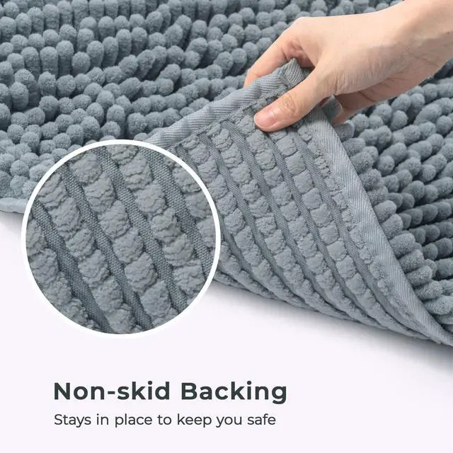 Alt view image 5 of 7 - Chenille Bathroom Rugs Non-Slip Bath Mat 24"x17", Washable Soft Shower Mat, for Bathroom Floor & Tub Fluffy Shag Bath Rugs, Durable Thick Water Absorbent Microfiber Shower Rugs, Sky Gray