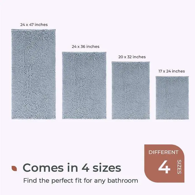 Alt view image 6 of 7 - Chenille Bathroom Rugs Non-Slip Bath Mat 24"x17", Washable Soft Shower Mat, for Bathroom Floor & Tub Fluffy Shag Bath Rugs, Durable Thick Water Absorbent Microfiber Shower Rugs, Sky Gray