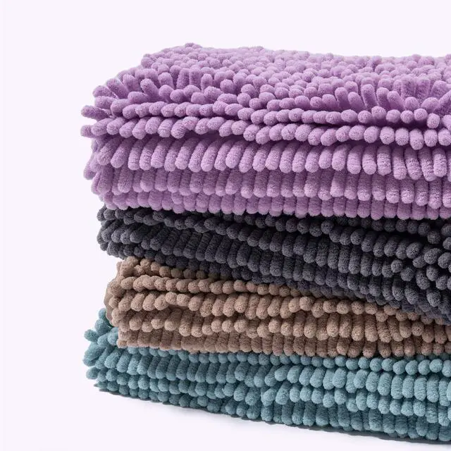 Alt view image 7 of 7 - Chenille Bathroom Rugs Non-Slip Bath Mat 24"x17", Washable Soft Shower Mat, for Bathroom Floor & Tub Fluffy Shag Bath Rugs, Durable Thick Water Absorbent Microfiber Shower Rugs, Sky Gray