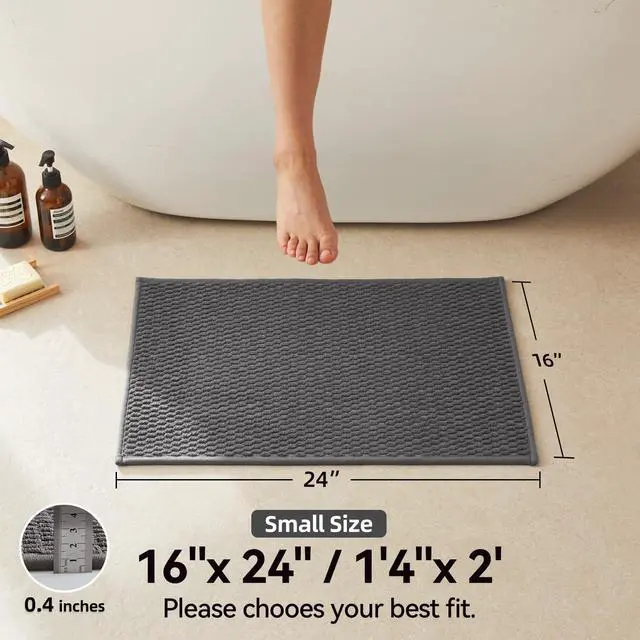 Alt view image 2 of 7 - Bathroom Rugs Non Slip Washable, Super Absorbent Thin Bath Mat Small Quick Dry Low Pile Bathroom Rug, Dark Grey 16"x24"