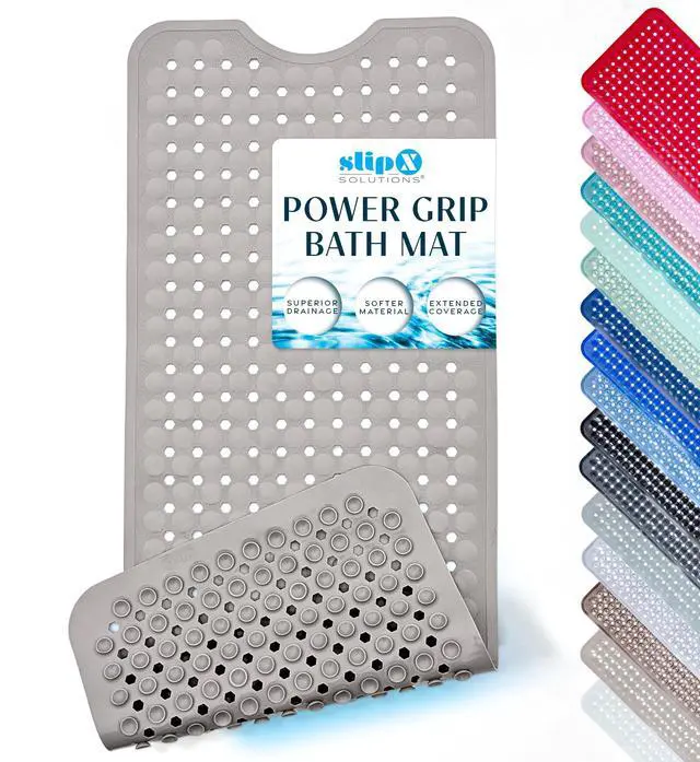 Main image of 39"x16" Power Grip Non Slip Bathtub Shower Mat, Tan | Stronger Wet Surface Protection, Soft Under Foot, 265+ Suction Cups, Large Drainage Holes