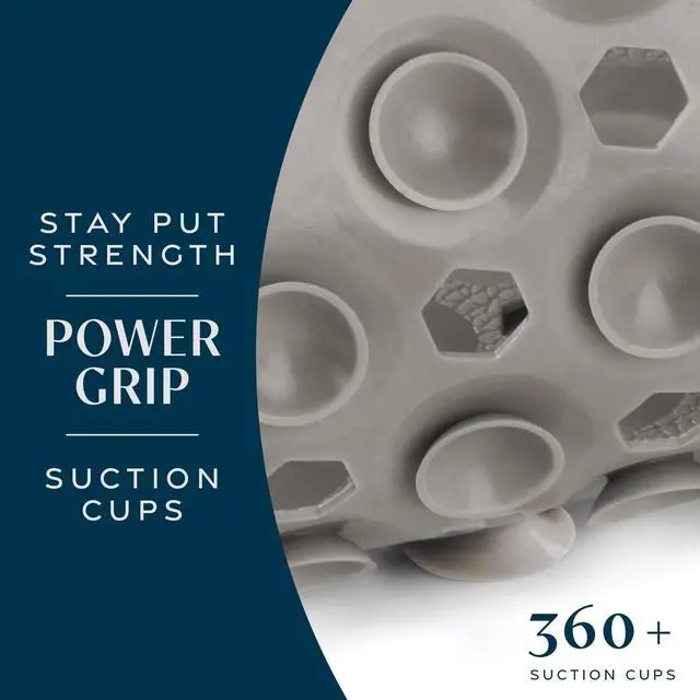 Alt view image 2 of 6 - 39"x16" Power Grip Non Slip Bathtub Shower Mat, Tan | Stronger Wet Surface Protection, Soft Under Foot, 265+ Suction Cups, Large Drainage Holes