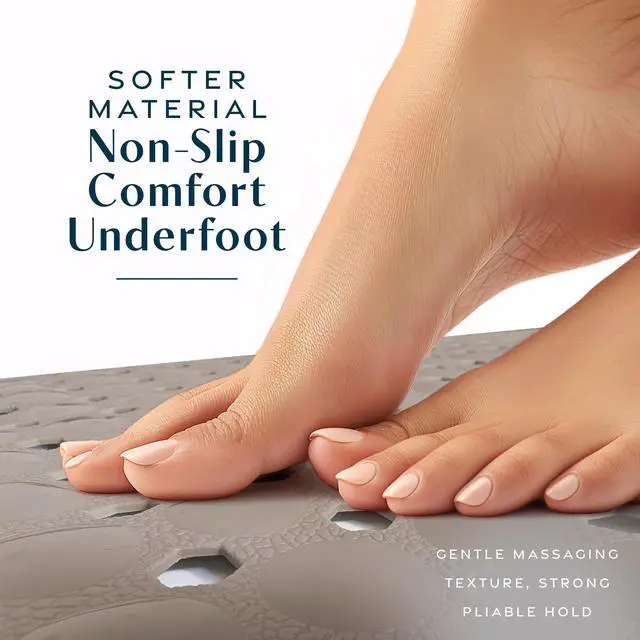 Alt view image 4 of 6 - 39"x16" Power Grip Non Slip Bathtub Shower Mat, Tan | Stronger Wet Surface Protection, Soft Under Foot, 265+ Suction Cups, Large Drainage Holes