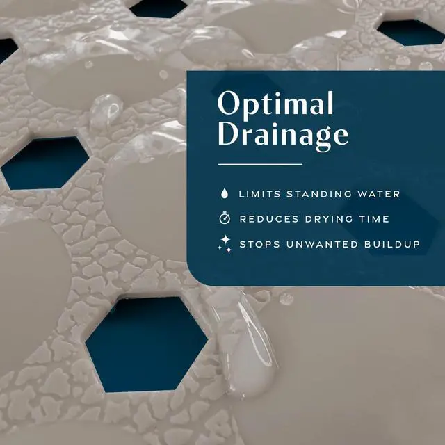 Alt view image 5 of 6 - 39"x16" Power Grip Non Slip Bathtub Shower Mat, Tan | Stronger Wet Surface Protection, Soft Under Foot, 265+ Suction Cups, Large Drainage Holes