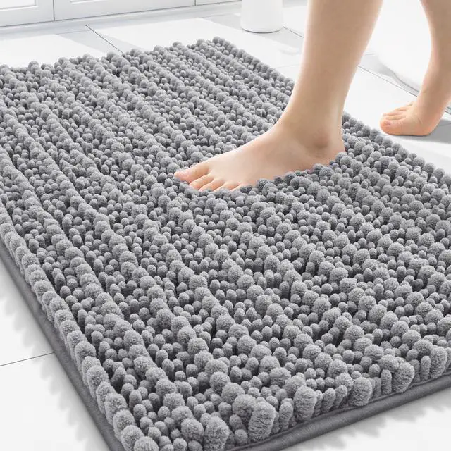 Main image of Bathroom Rugs 30X20, Extra Soft Rubber Backing Chenille Bath Mats | Grey Machine Washable Non Slip Quick Dry Bath Mats for Bathroom Floor, Tub, Shower, Home Decor Accessories