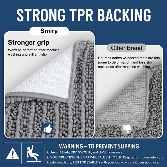 Alt view image 3 of 7 - Bathroom Rugs 30X20, Extra Soft Rubber Backing Chenille Bath Mats | Grey Machine Washable Non Slip Quick Dry Bath Mats for Bathroom Floor, Tub, Shower, Home Decor Accessories