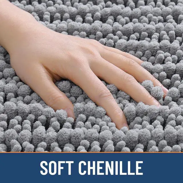 Alt view image 4 of 7 - Bathroom Rugs 30X20, Extra Soft Rubber Backing Chenille Bath Mats | Grey Machine Washable Non Slip Quick Dry Bath Mats for Bathroom Floor, Tub, Shower, Home Decor Accessories