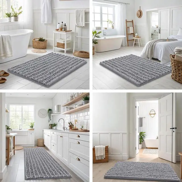 Alt view image 7 of 7 - Bathroom Rugs 30X20, Extra Soft Rubber Backing Chenille Bath Mats | Grey Machine Washable Non Slip Quick Dry Bath Mats for Bathroom Floor, Tub, Shower, Home Decor Accessories