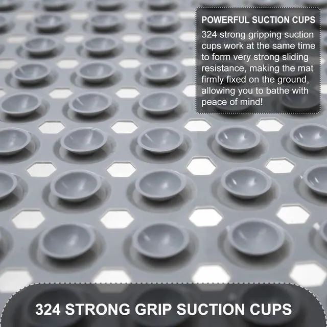 Alt view image 3 of 7 - Bath Mat for Tub & Shower, Non Slip Soft Bathmat with Suction Cups & Drain Holes, Machine Washable Bathtub Floor Liner Mats for Bathroom, 35x16 Inch, Gray