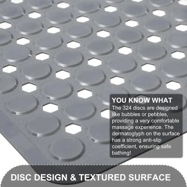 Alt view image 2 of 7 - Bath Mat for Tub & Shower, Non Slip Soft Bathmat with Suction Cups & Drain Holes, Machine Washable Bathtub Floor Liner Mats for Bathroom, 35x16 Inch, Gray
