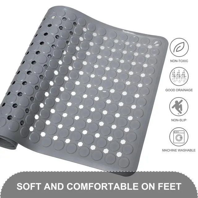 Alt view image 4 of 7 - Bath Mat for Tub & Shower, Non Slip Soft Bathmat with Suction Cups & Drain Holes, Machine Washable Bathtub Floor Liner Mats for Bathroom, 35x16 Inch, Gray