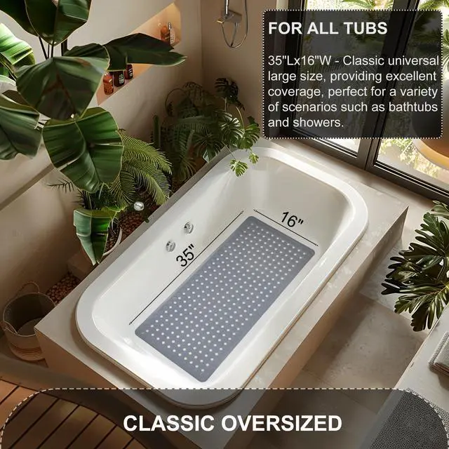 Alt view image 5 of 7 - Bath Mat for Tub & Shower, Non Slip Soft Bathmat with Suction Cups & Drain Holes, Machine Washable Bathtub Floor Liner Mats for Bathroom, 35x16 Inch, Gray