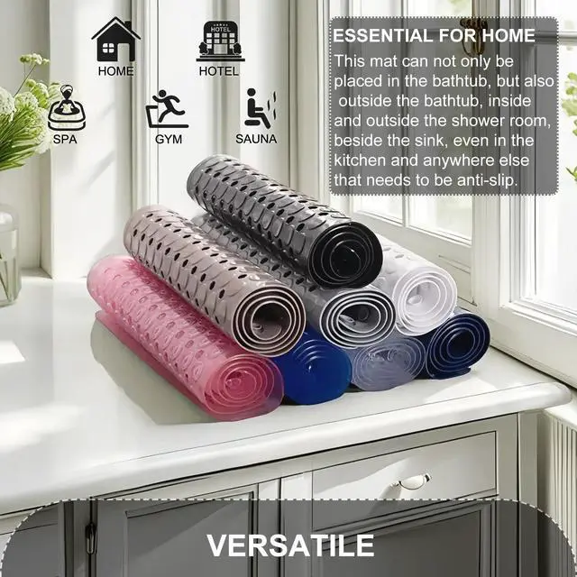 Alt view image 7 of 7 - Bath Mat for Tub & Shower, Non Slip Soft Bathmat with Suction Cups & Drain Holes, Machine Washable Bathtub Floor Liner Mats for Bathroom, 35x16 Inch, Gray