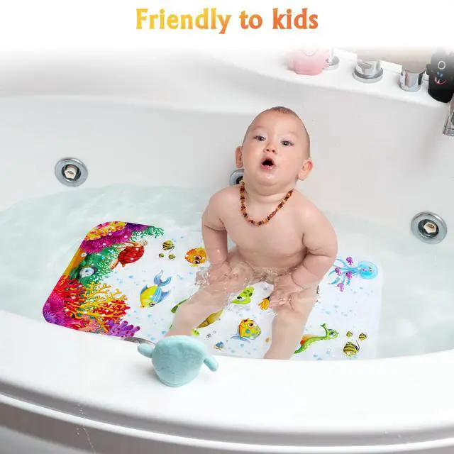 Alt view image 2 of 6 - Bathtub Mat Non Slip, Cartoon Bath Tub Mat, 27.5" x 15", Turtle | Rectangular, Anti-Slip, Machine Washable, with Drain Holes and Suction Cups,For Bathtub and Shower Floor, for Toddler & Kids