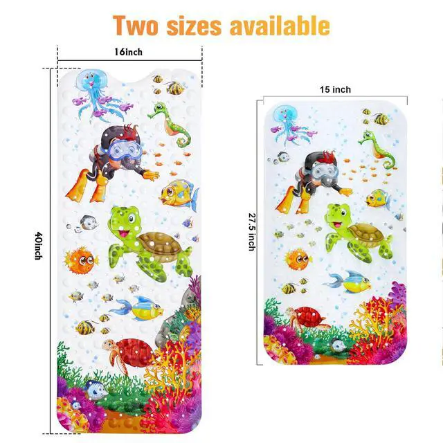 Alt view image 5 of 6 - Bathtub Mat Non Slip, Cartoon Bath Tub Mat, 27.5" x 15", Turtle | Rectangular, Anti-Slip, Machine Washable, with Drain Holes and Suction Cups,For Bathtub and Shower Floor, for Toddler & Kids