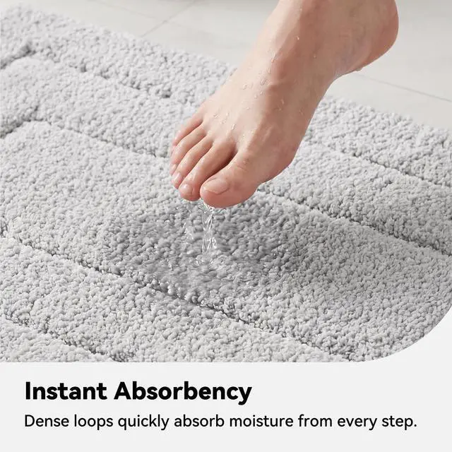 Alt view image 4 of 7 - Gray Bathroom Rug 16" x 24", Non-Slip Microfiber Bath Mat | Ultra-soft, with durable TPR backing for reliable grip, fast water absorption, machine washable for small bathroom spaces