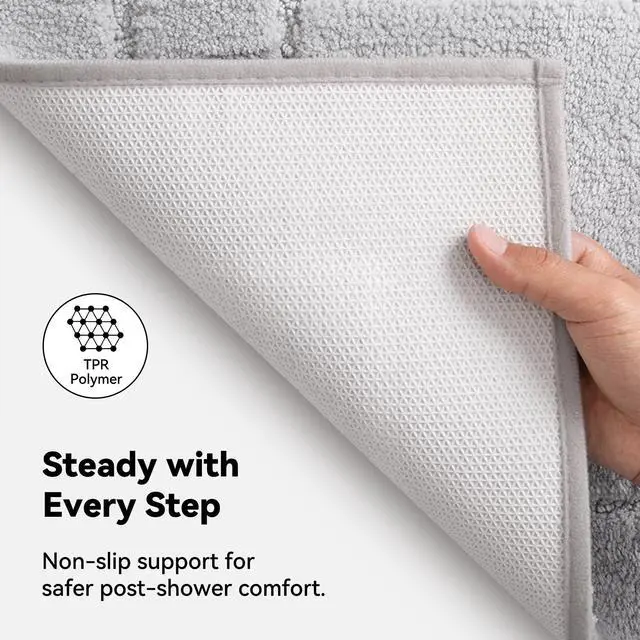 Alt view image 5 of 7 - Gray Bathroom Rug 16" x 24", Non-Slip Microfiber Bath Mat | Ultra-soft, with durable TPR backing for reliable grip, fast water absorption, machine washable for small bathroom spaces