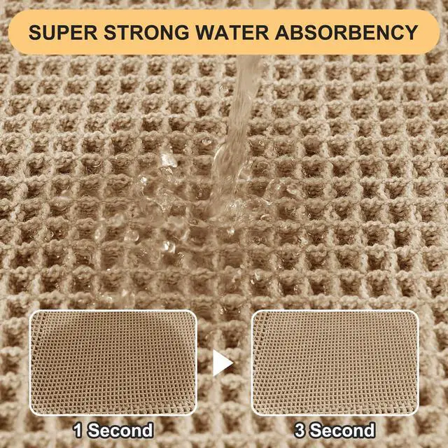 Alt view image 2 of 7 - Upgrade Waffle Bath Mat, Boho Bathroom Rugs Absorbent Non Slip, Ultra Soft Bathroom Mat, Machine Washable Knit Bath Rugs with Border for Bathroom, Bedroom, Kitchen, Shower, Tub, 32"x20", Beige