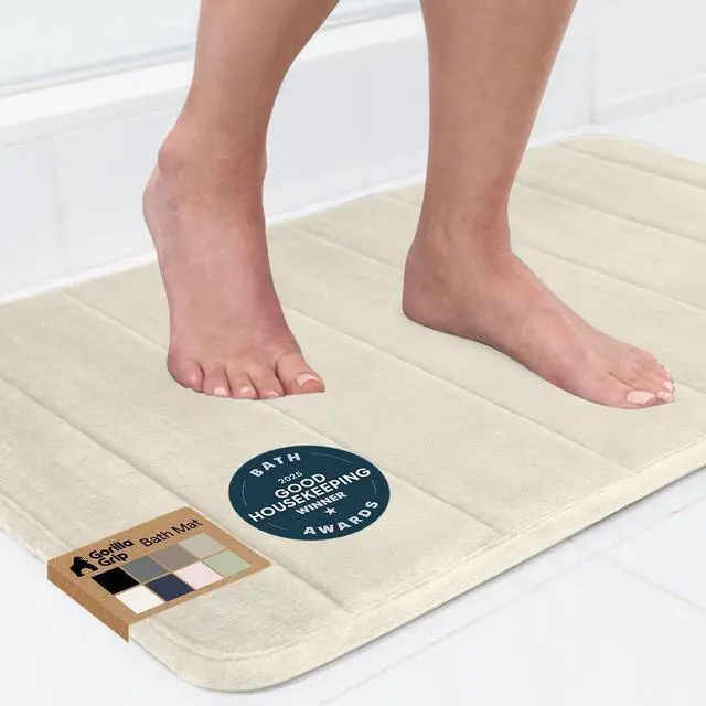 Main image of Absorbent Memory Foam Bath and Shower Mat, 24x17 Champagne | Soft US Designed with Grip Dots on Underside, Machine Washable, Cushioned Floor Mats, Shower Sink Rugs Room Decor Accessories