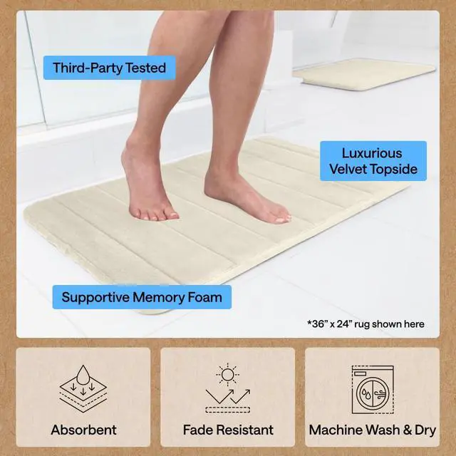 Alt view image 5 of 7 - Absorbent Memory Foam Bath and Shower Mat, 24x17 Champagne | Soft US Designed with Grip Dots on Underside, Machine Washable, Cushioned Floor Mats, Shower Sink Rugs Room Decor Accessories