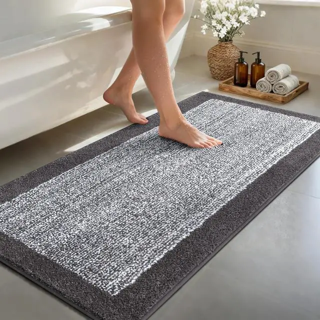 Alt view image 2 of 7 - Long 2x4 Ft (48''x24'') Bathroom Rugs, Non Slip Washable Bath Mat Grey | Soft Absorbent Quick Dry Bath Rugs for Bathroom Shower Tub, Large Non Slip Washable Kitchen Runner Rug, Home Decor