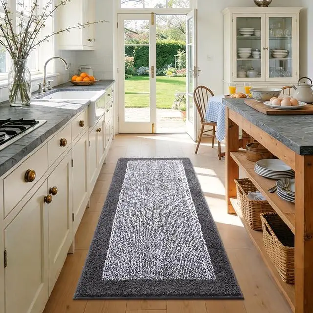 Alt view image 3 of 7 - Long 2x4 Ft (48''x24'') Bathroom Rugs, Non Slip Washable Bath Mat Grey | Soft Absorbent Quick Dry Bath Rugs for Bathroom Shower Tub, Large Non Slip Washable Kitchen Runner Rug, Home Decor