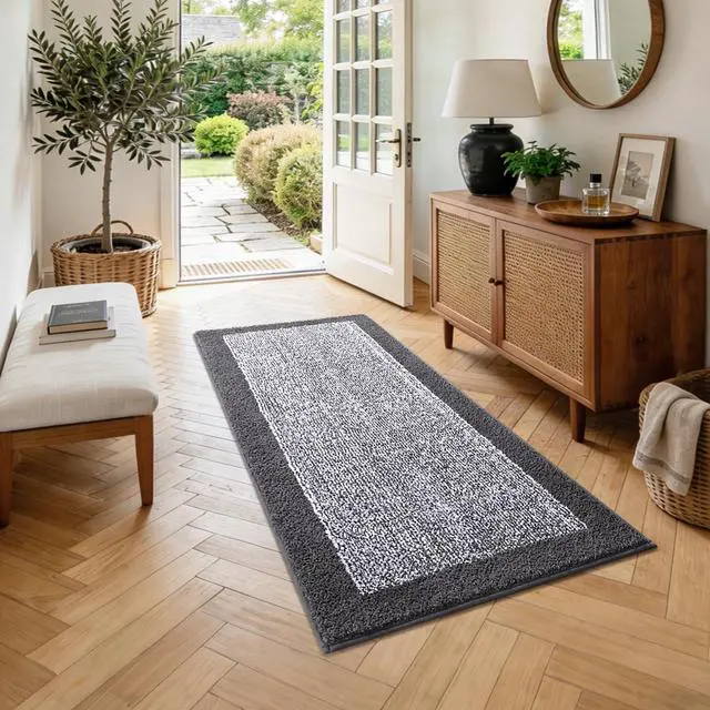 Alt view image 4 of 7 - Long 2x4 Ft (48''x24'') Bathroom Rugs, Non Slip Washable Bath Mat Grey | Soft Absorbent Quick Dry Bath Rugs for Bathroom Shower Tub, Large Non Slip Washable Kitchen Runner Rug, Home Decor