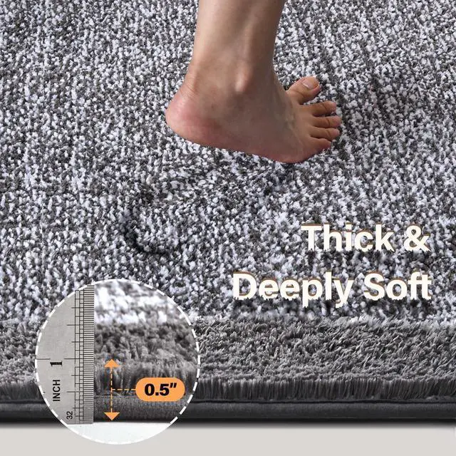 Alt view image 5 of 7 - Long 2x4 Ft (48''x24'') Bathroom Rugs, Non Slip Washable Bath Mat Grey | Soft Absorbent Quick Dry Bath Rugs for Bathroom Shower Tub, Large Non Slip Washable Kitchen Runner Rug, Home Decor