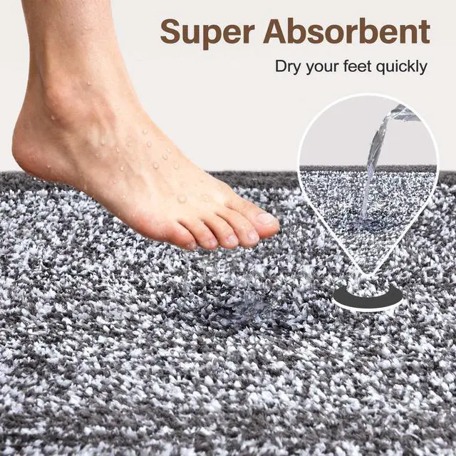 Alt view image 7 of 7 - Long 2x4 Ft (48''x24'') Bathroom Rugs, Non Slip Washable Bath Mat Grey | Soft Absorbent Quick Dry Bath Rugs for Bathroom Shower Tub, Large Non Slip Washable Kitchen Runner Rug, Home Decor
