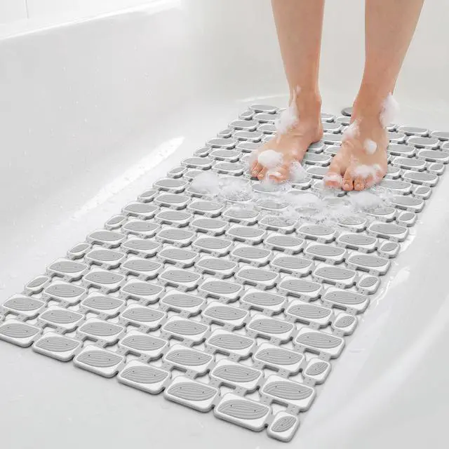Main image of Non Slip Bathtub Mat with Suction Cups Quick Dry Shower Mat 27x16 | Light Grey Machine Washable Shower Floor Mat for Elderly & Kids, Quick Dry Drain Holes Bathroom Shower Tub Stall
