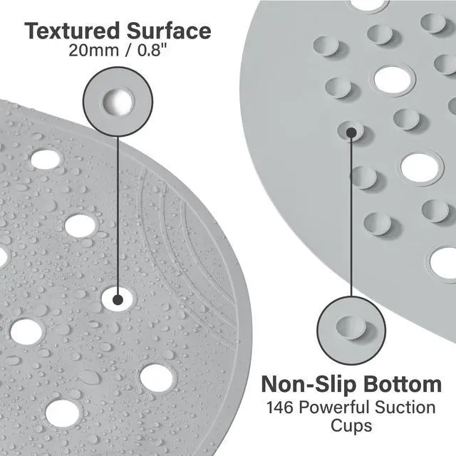 Alt view image 3 of 7 - Rubber Bathtub Mat Shower Mat Non-Slip, 31x14 Inch, Bath Tub Floor Mat with Suction Cups and Drainage Holes, Grey