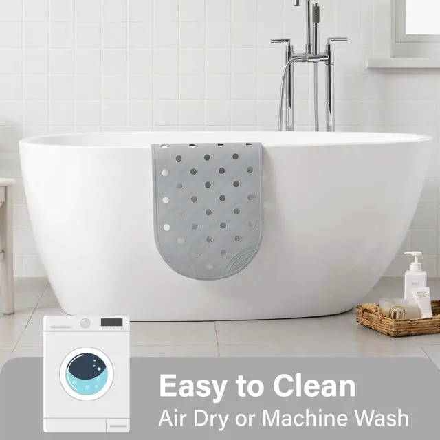 Alt view image 7 of 7 - Rubber Bathtub Mat Shower Mat Non-Slip, 31x14 Inch, Bath Tub Floor Mat with Suction Cups and Drainage Holes, Grey