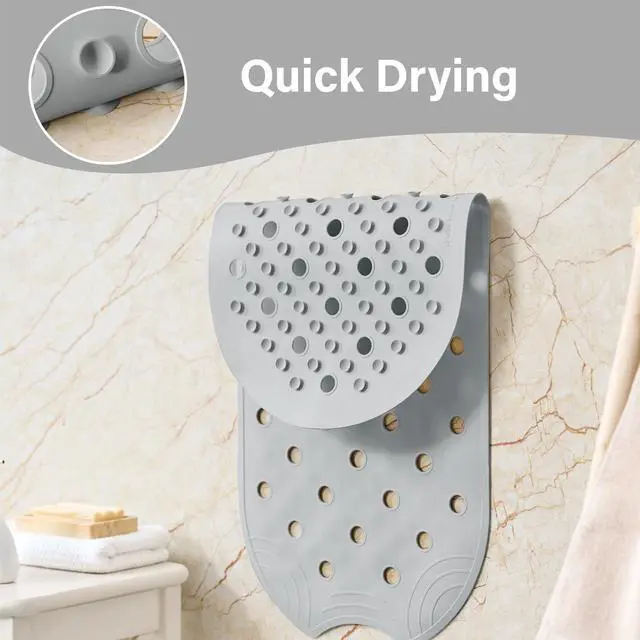 Alt view image 6 of 7 - Rubber Bathtub Mat Shower Mat Non-Slip, 31x14 Inch, Bath Tub Floor Mat with Suction Cups and Drainage Holes, Grey
