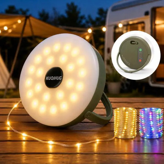 Main image of Camping String Lights, 32.8FT Rechargeable with Storage Reel, 8 Modes | Quick Storage Rechargeable Tent Light,Waterproof Hanging LED Design for Awning Patio Indoor Outdoor Decor Camping Essentials
